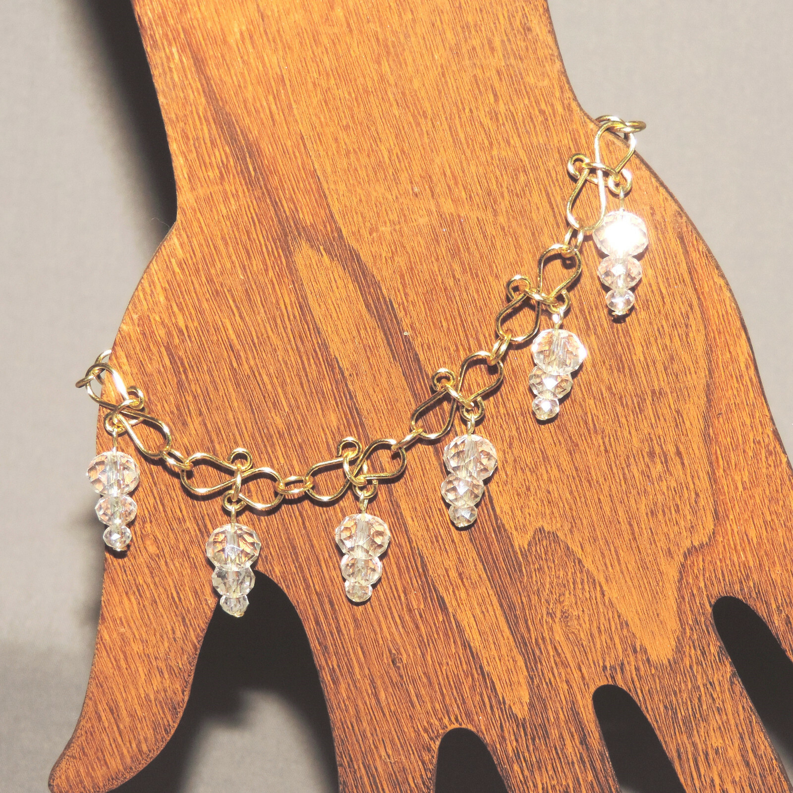 Handcrafted Crystal Clear Glass Faceted Bead Icicle Long Bracelet OOAK Plated