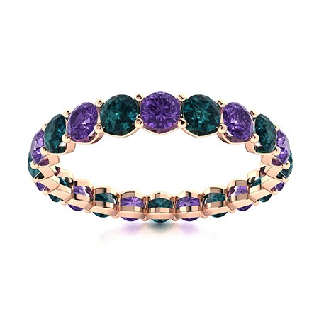 3mm Round Shape Amethyst 925 Sterling Silver Rose Plated Full Eternity Band Ring