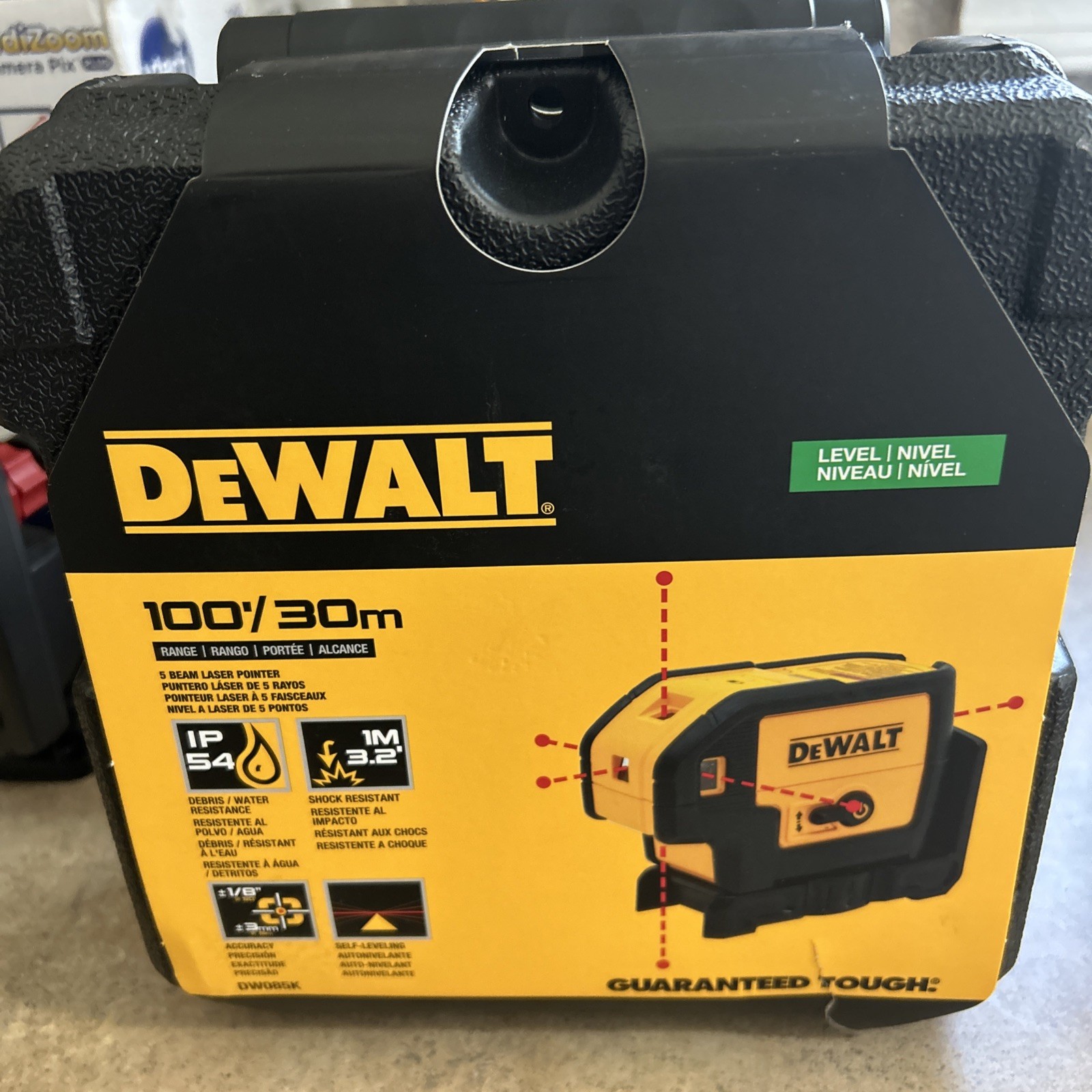 DEWALT (DW085K) Self-Leveling Laser Pointer, 5-Beam, Red