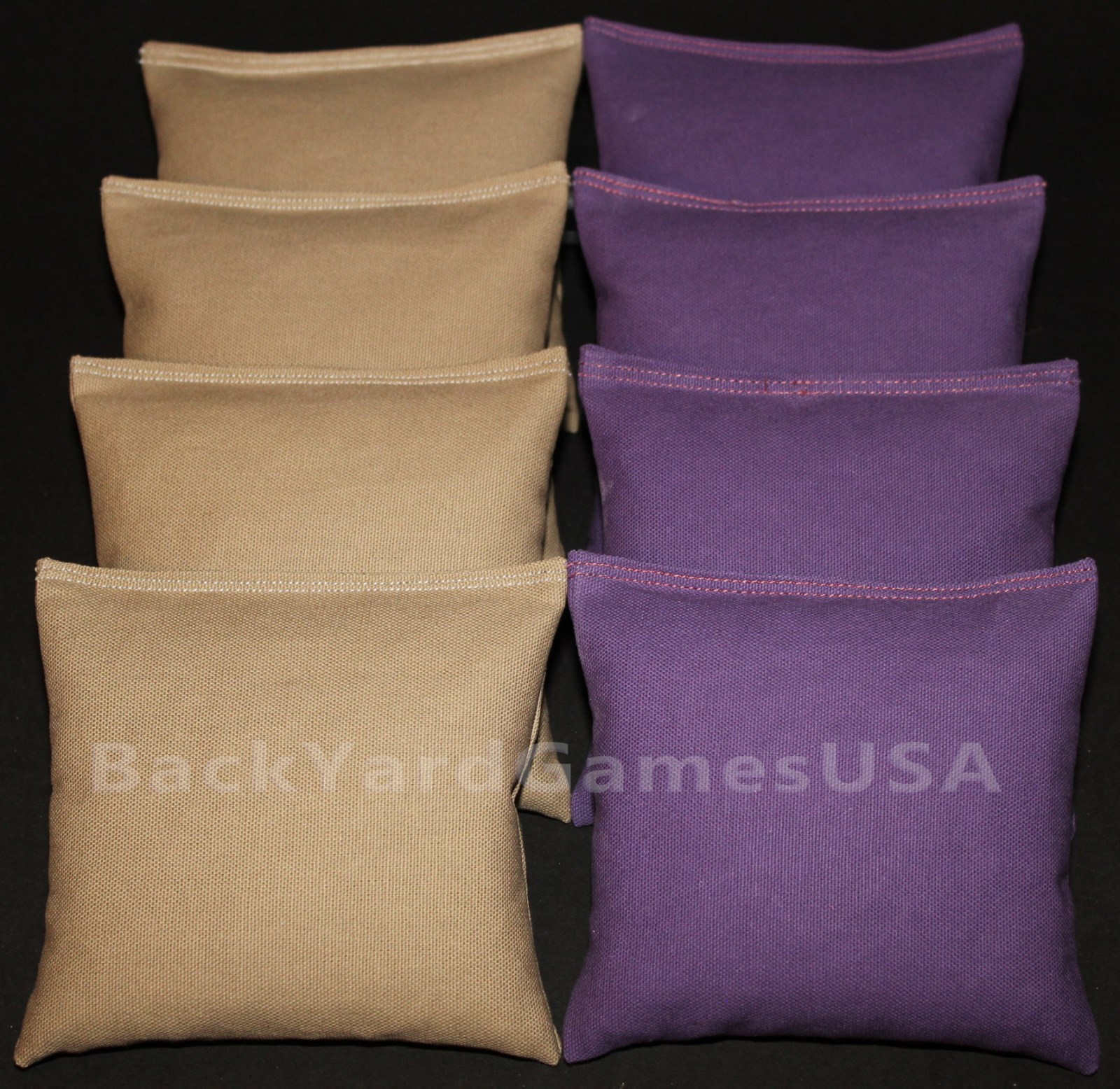 CORNHOLE BEAN BAGS Khaki Beige & Purple 8 ACA Corn Hole Game Toss Bags