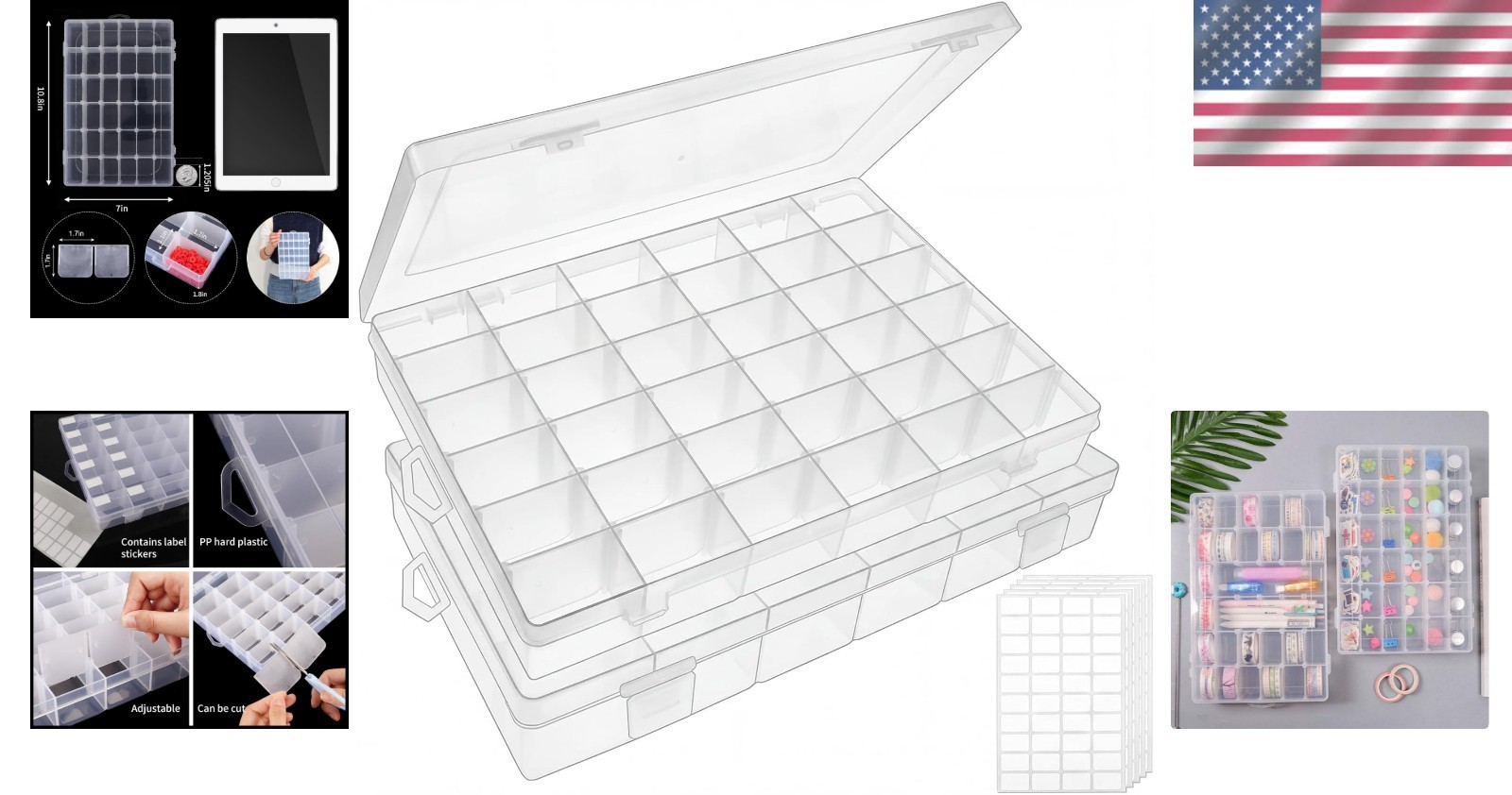 Versatile 36-Compartment Clear Plastic Storage Box - 2 Pack for Crafts & Jewelry