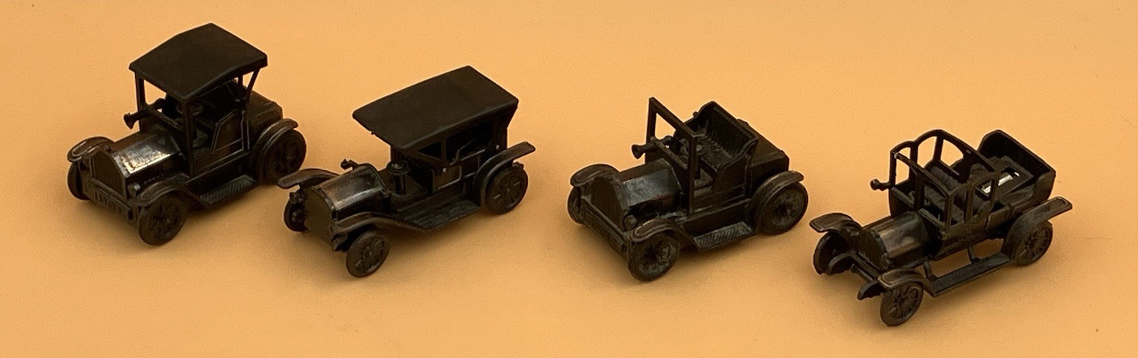 4 VTG Die Cast Metal Pencil Sharpeners ANTIQUE CARS - Model A, T - Rat Rod, Fiat