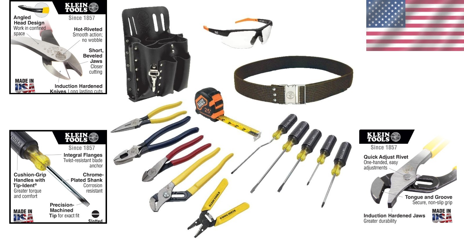 Versatile 14-Piece Tool Set with Leather Storage Pouch & High-Leverage Pliers