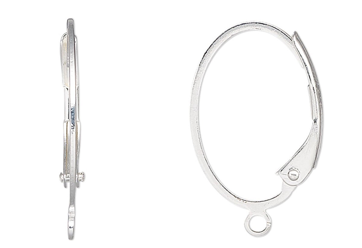 Ear Wires, 10 Silver Plated Brass 19.5mm Flat Wire Oval Leverback with Open Loop