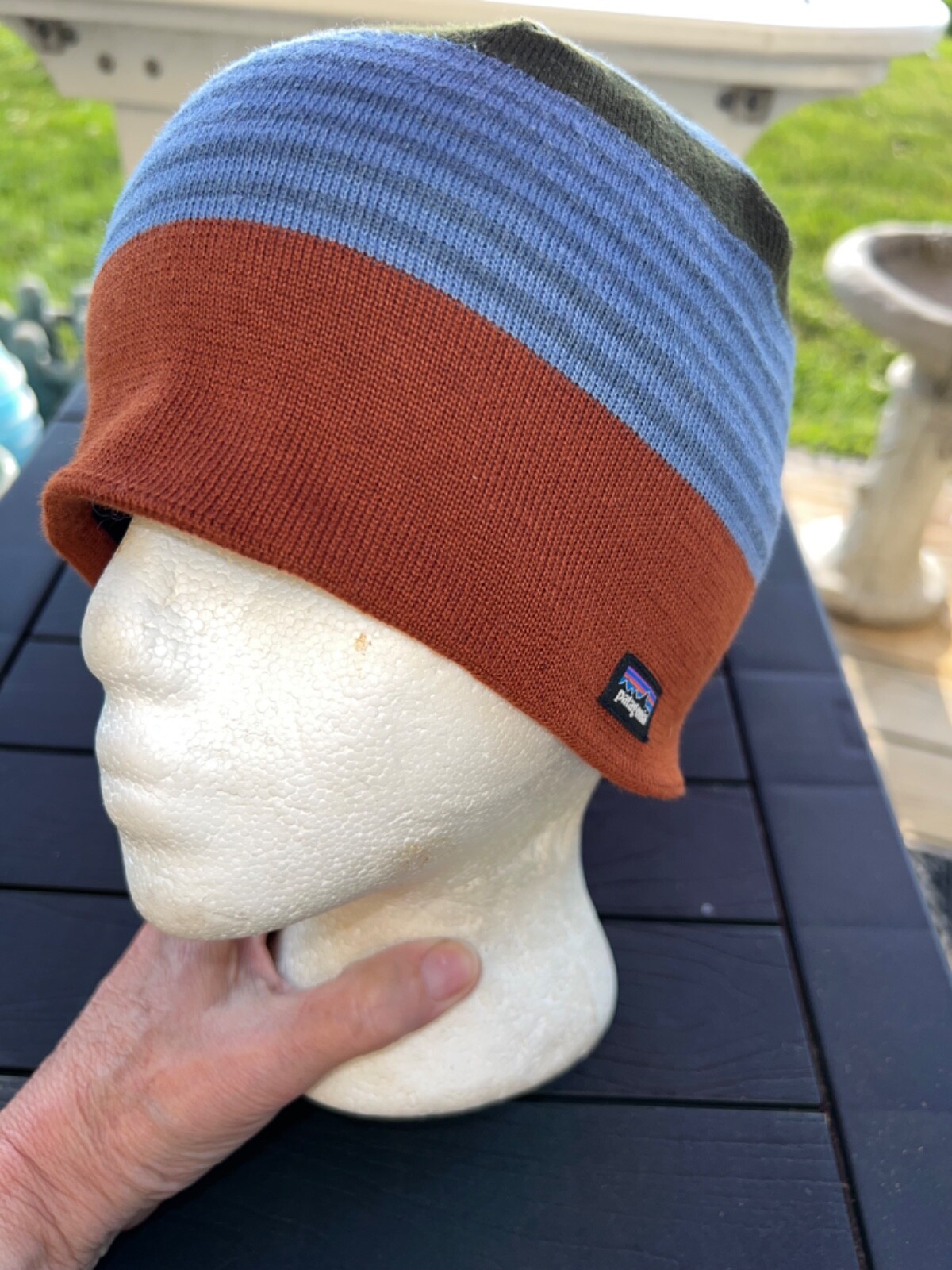 Patagonia Stocking Hat Rust Blue Green Gray solid stripes OSFA EUC