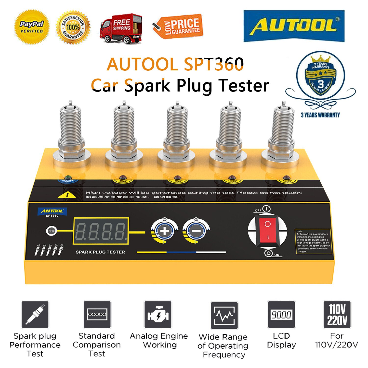 AUTOOL 5-Hole Spark Plug Tester - Auto Diagnostic Scanner for Car Ignition Syste