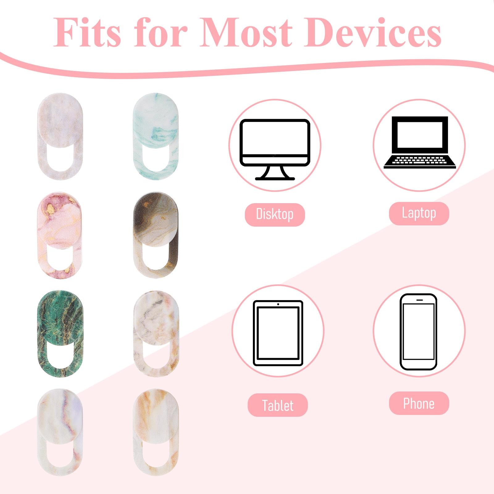 DOPENSPI 8PCS Webcam Cover Slide, Colorful&Marble Laptop Camera