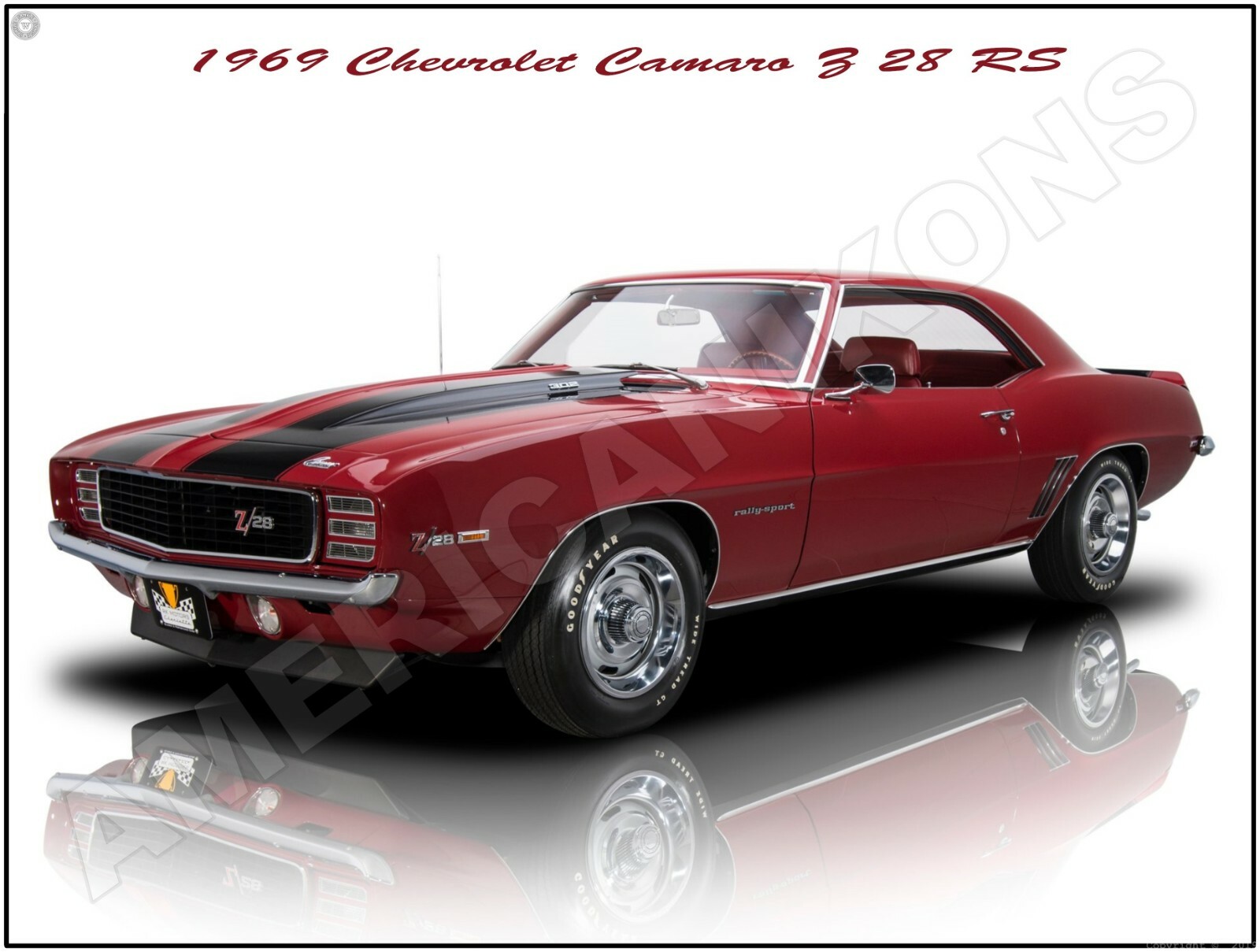1969 Chevrolet Camaro Z/28 Rally Sport in Red New Metal Sign: Fully Restored