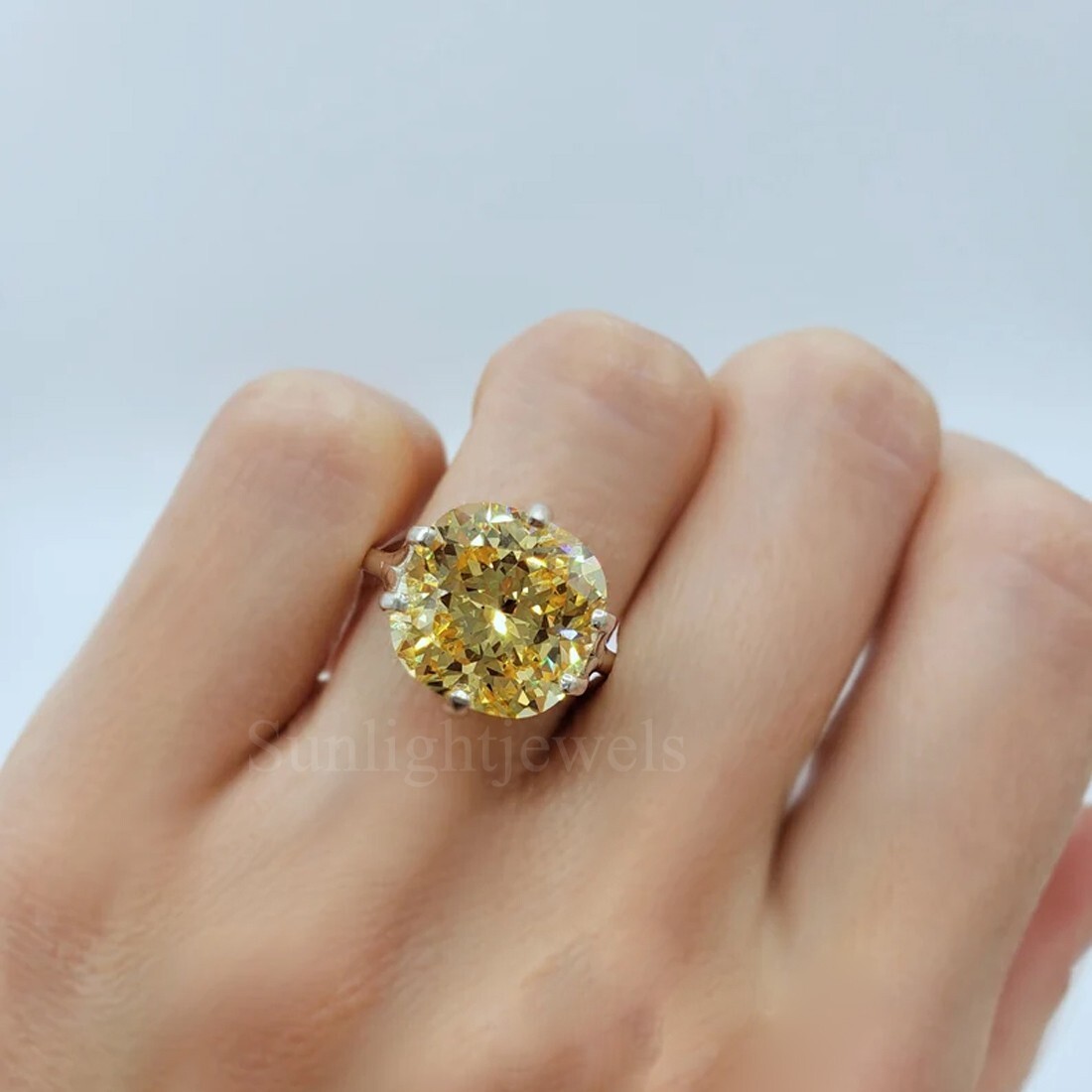 RARE 12.80 Ct Certified Treated Champagne Diamond Ring 925 Silver Prong Setting