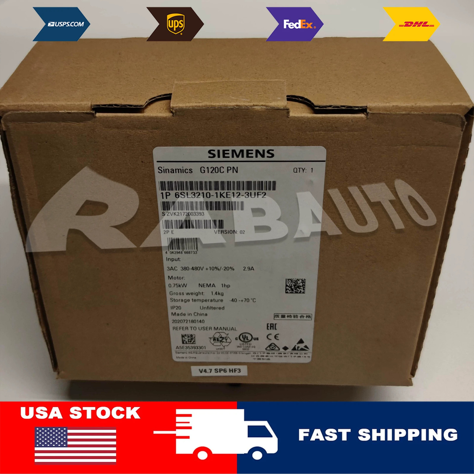New Siemens 6SL3 210-1KE12-3UF2 6SL3210-1KE12-3UF2 SINAMICS G120C Rated Power