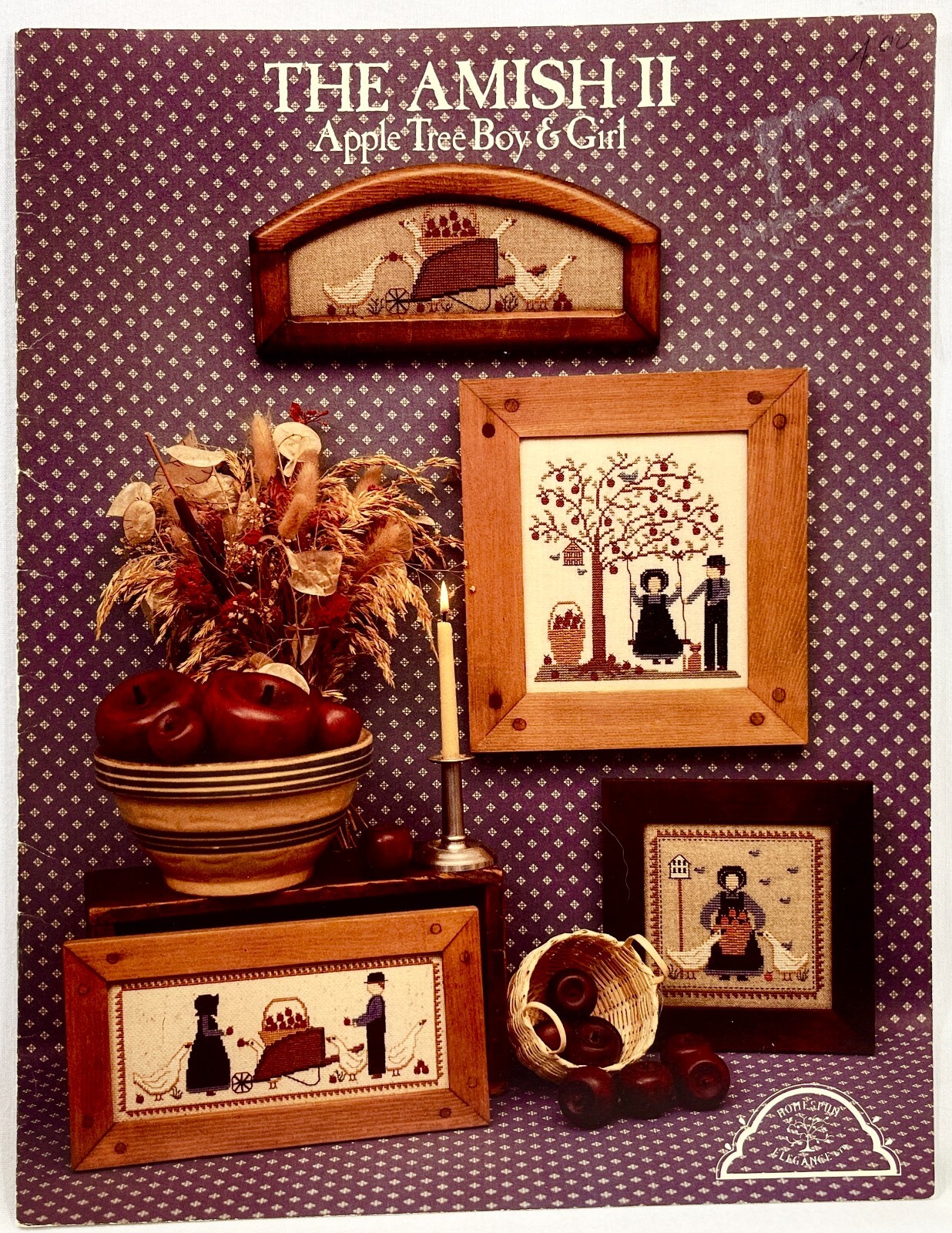 1985 HE The Amish II Apple Tree Boy & Girl Cross Stitch Pattern Booklet 13488