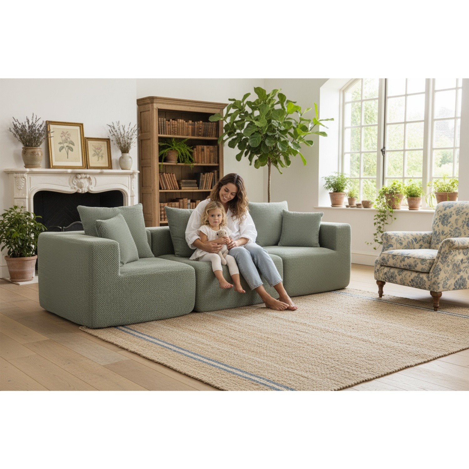 Modern Modular 3-Seat Sectional Sofa All-Foam Deep-Seat Couch for Small Spaces
