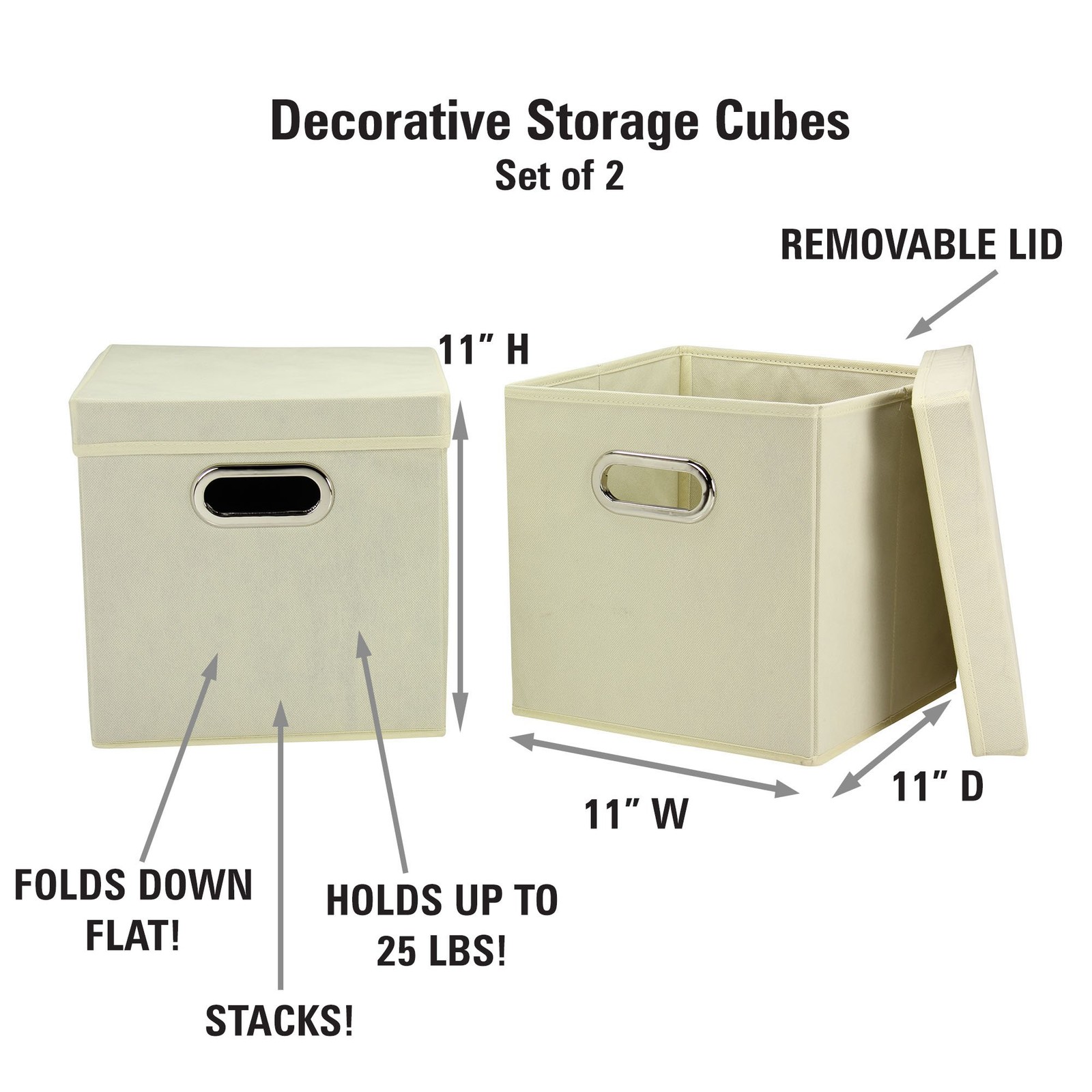 391 Decorative Storage Cube Set With Removable Lids | Natural | 2pack