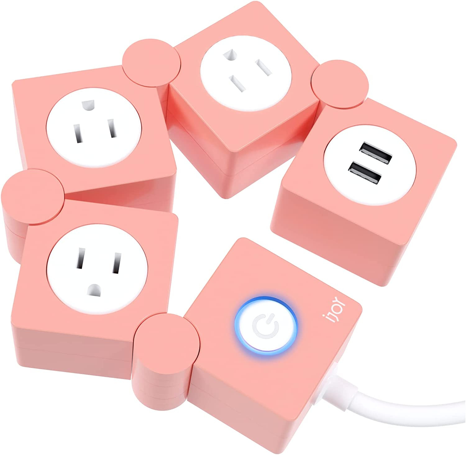 Flexible Power Strip - 3 AC Outlets and 2 USB Charging Ports with Pink Extension
