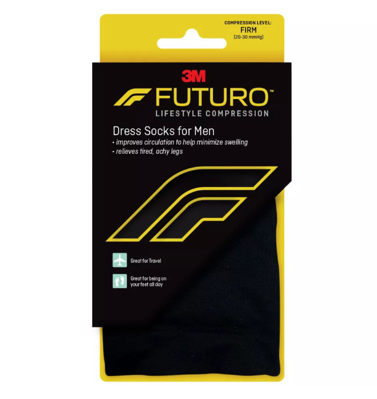 FUTURO Men's Dress Socks for Improved Circulation - Color Black -Firm 20-30 mmHg