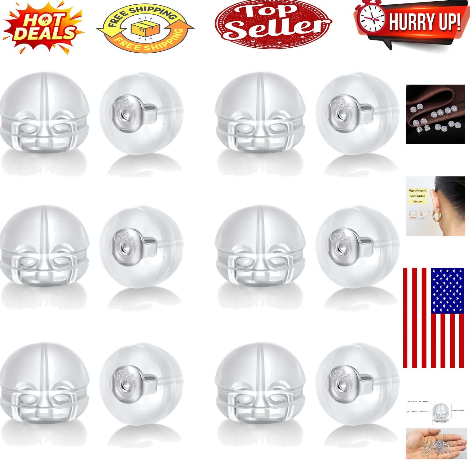 12-Piece White Gold Silicone Earring Backs - Hypoallergenic & Replacements