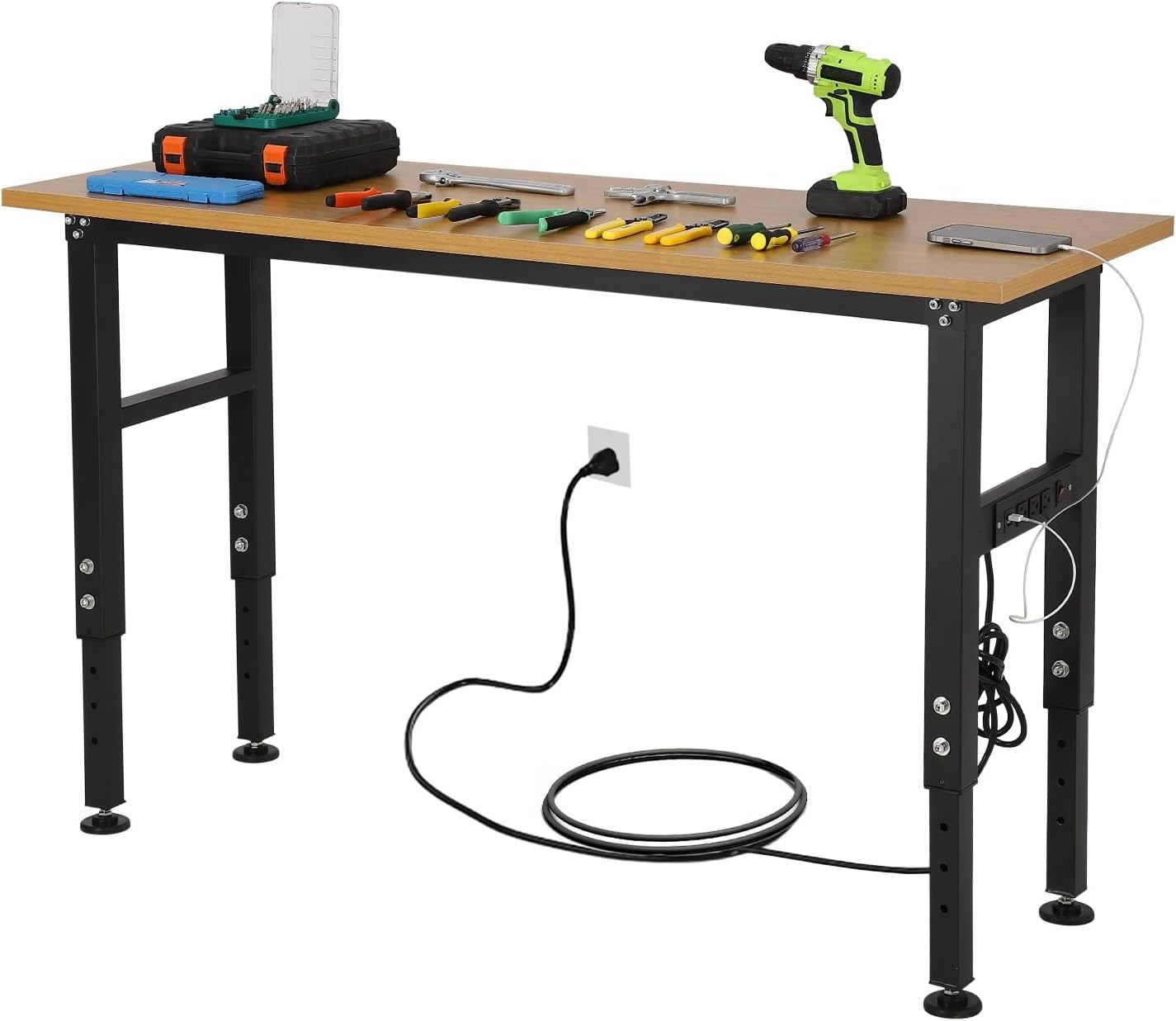 Adjustable Height Workbench with Power Outlet 2500 Lbs Capacity Heavy Duty Table