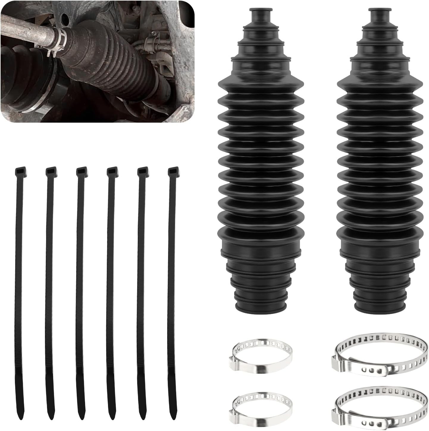 Inner Tie Rod Boot Kit,Multi-Size Adjutable Rack and Pinion Boot Kit with 2PCS