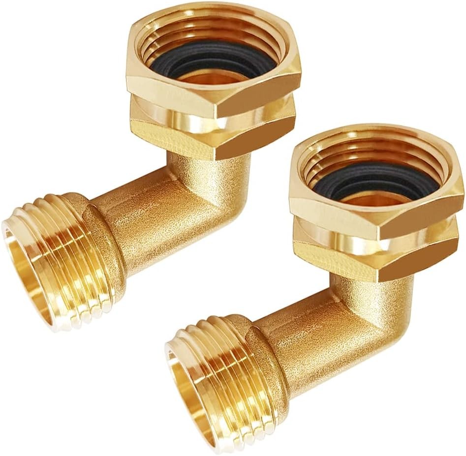 Brass 3/4" GHT Threaded 90°Elbow Swivel Garden Hose Connector 90°, Hex 90°