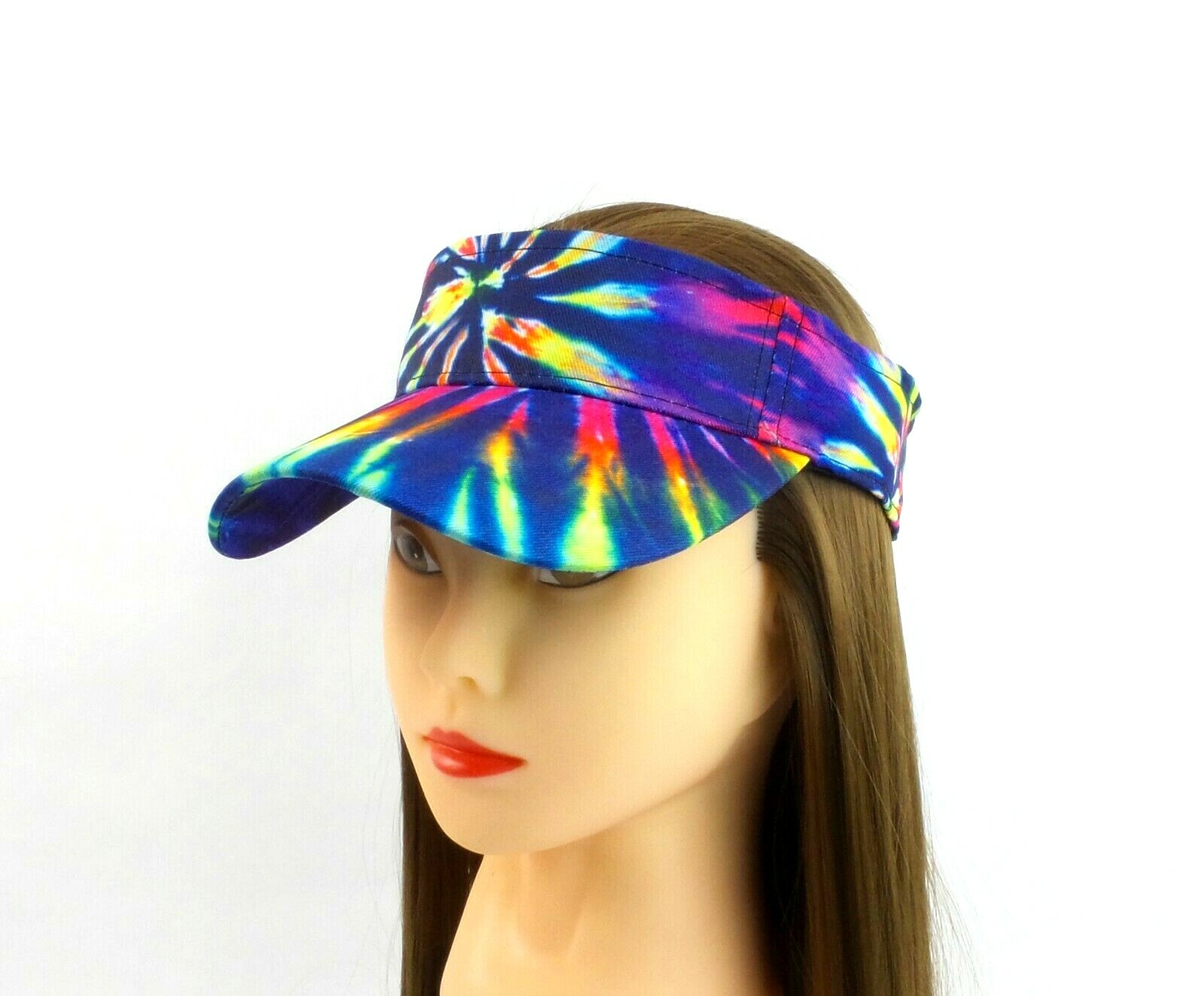 Tie Dye Sun Visor Dark Rainbow Starburst Hat Multi Color Unisex Adjustable Fit