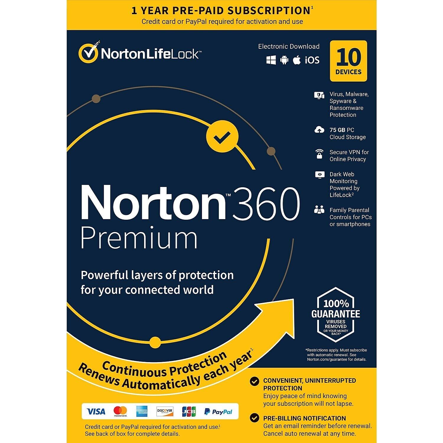 Symantec Norton 360 Premium 1 Year with 75 GB Storage