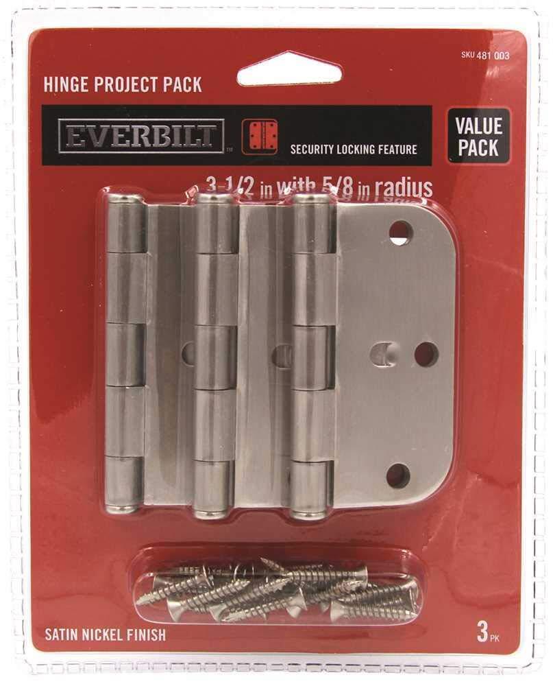 Everbilt 3-1/2 in. x 5/8 in. Radius Satin Nickel Security Door Hinge Value Pack