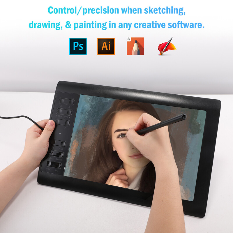 Graphics Drawing Tablet HD Screen+Digital Pen Kit Quick Reading Pressure Sensing