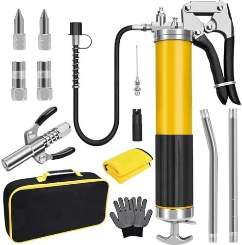 Grease Gun Kit, 7000 PSI Heavy Duty Pistol Grip Grease Gun with 14 oz Capacity