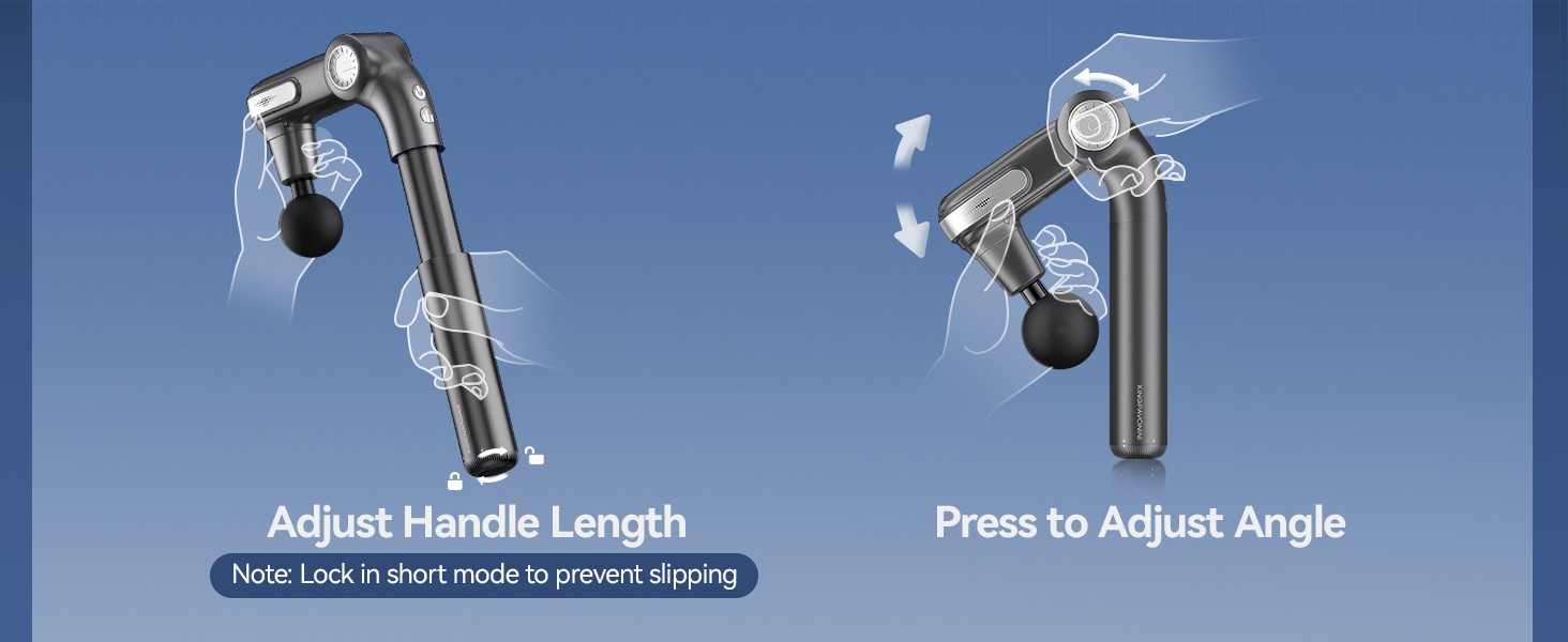 Foldable Massage Gun with Dual-Ball Head, Adjustable Head & Extendable Handle,