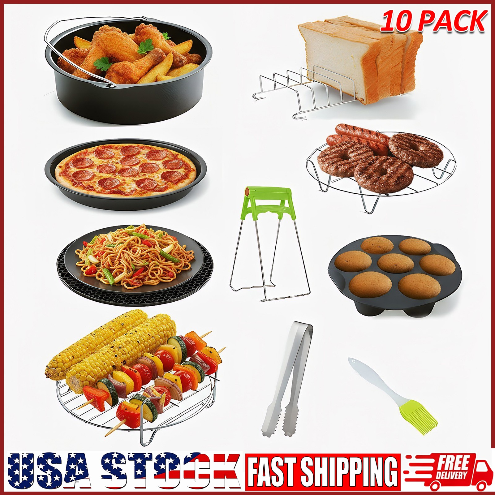 New 10 Piece Universal Air Fryer Accessories for 8 Inch/9 Inch Air Fryer