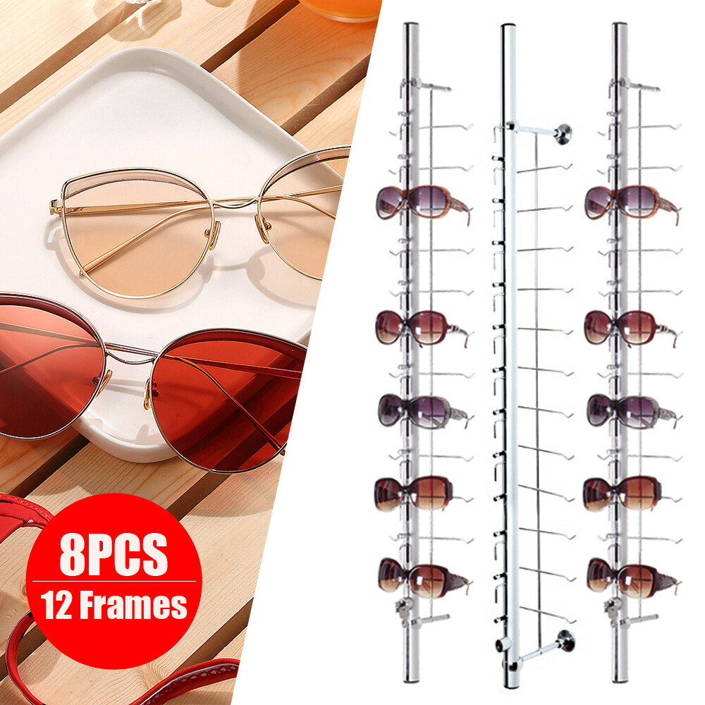 8PCS Eyeglasses Storage Rack Hold 12 Frames Optical Frames Display Rod w/ Lock