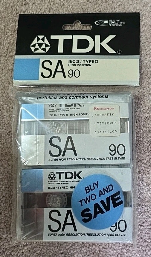 Lot of 2 Type II TDK SA90 Cassette tapes NEW
