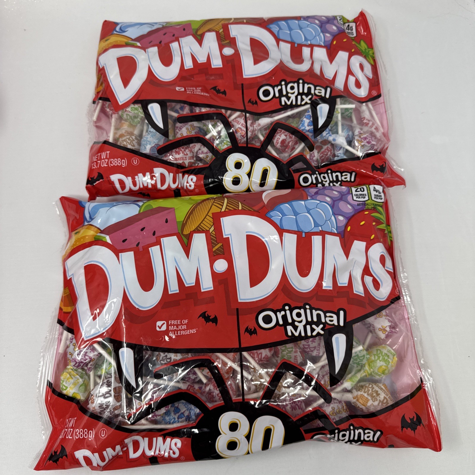 2 XL Bags DUM DUMS ORIGINAL FLAVOR MIX LOLLIPOPS 13.7oz Ea. 160 Pops BB 4/2028