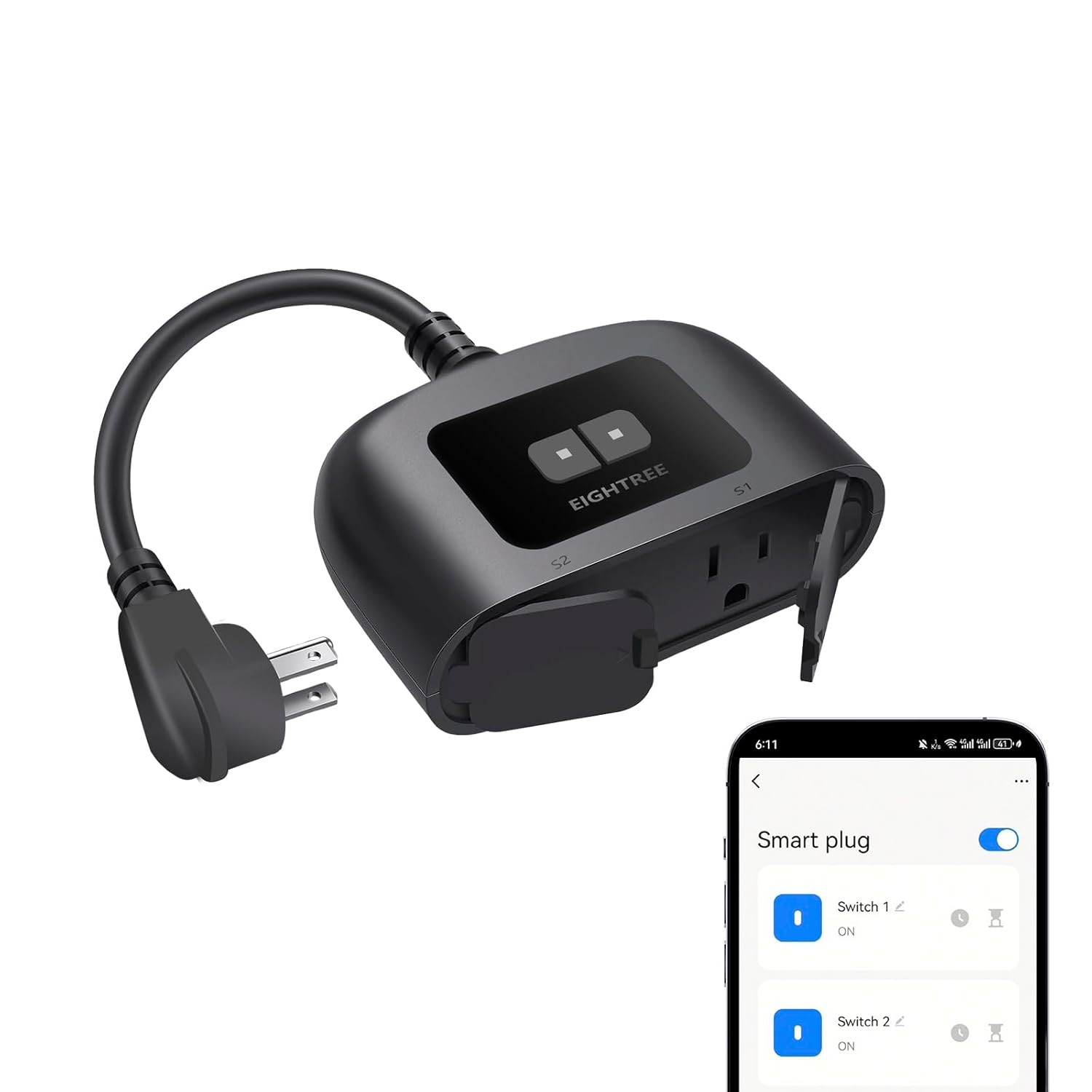 Outdoor Smart Plug Waterproof IP44, Smart Outlet Plug with 2 Independently Contr