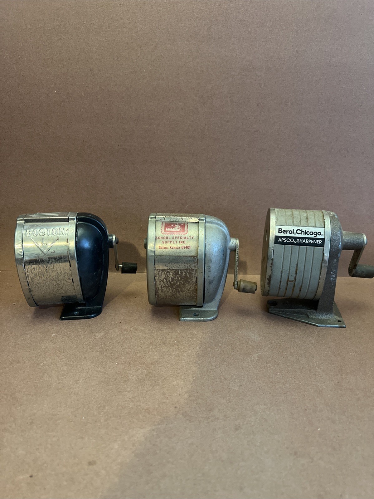 Lot of 3 Vintage APSCO Metal Pencil Sharpeners  Boston