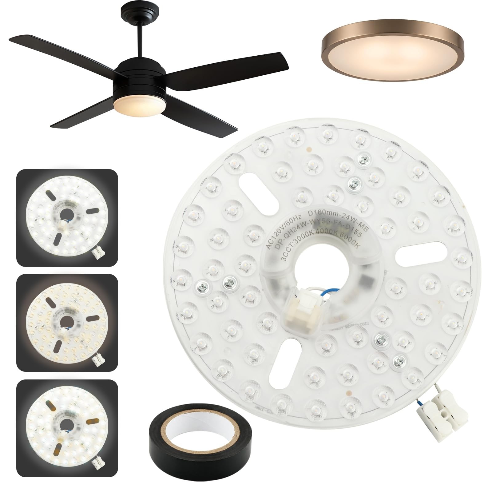 Ceiling Fan Light , 6.2" Dimmable Panel with 3 Color Temperature Options 3000...