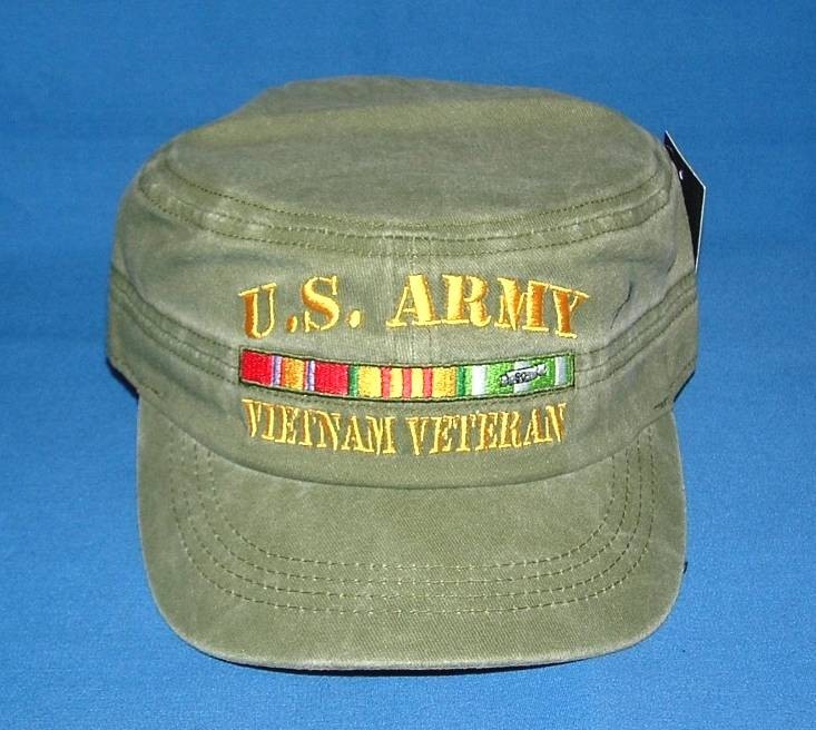 US Army Vietnam Veteran Cadet/Patrol Olive Drab Embroidered Flat Military Cap.