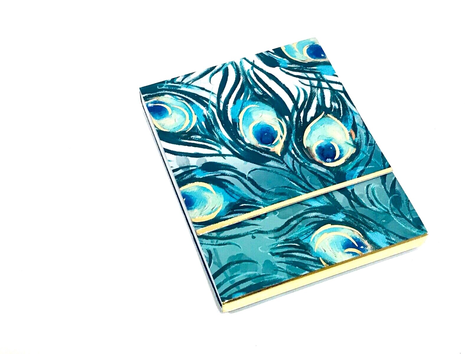 PUNCH STUDIO  GOLD FOIL JEWEL EMBELLISHED MINI POCKET NOTEPAD PECOCK FEATHERS