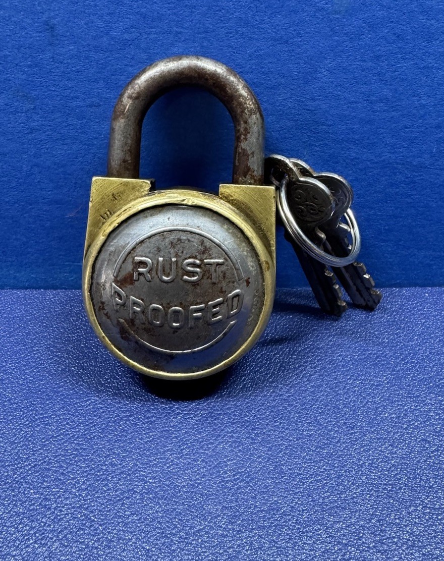 Vintage Brass Rust Proofed  Keyed Padlock w/ 2 Keys