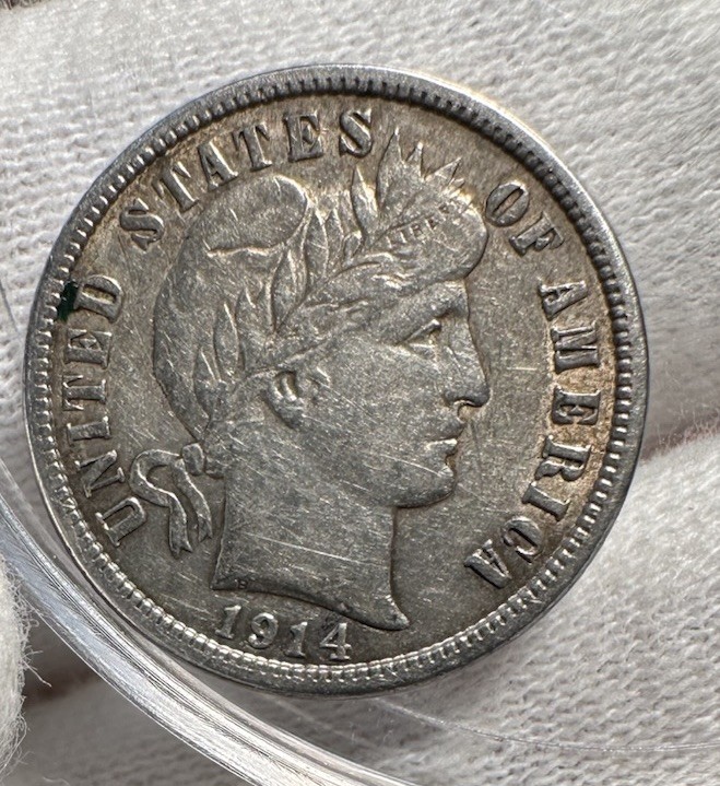 1914 Barber Dime AU Details