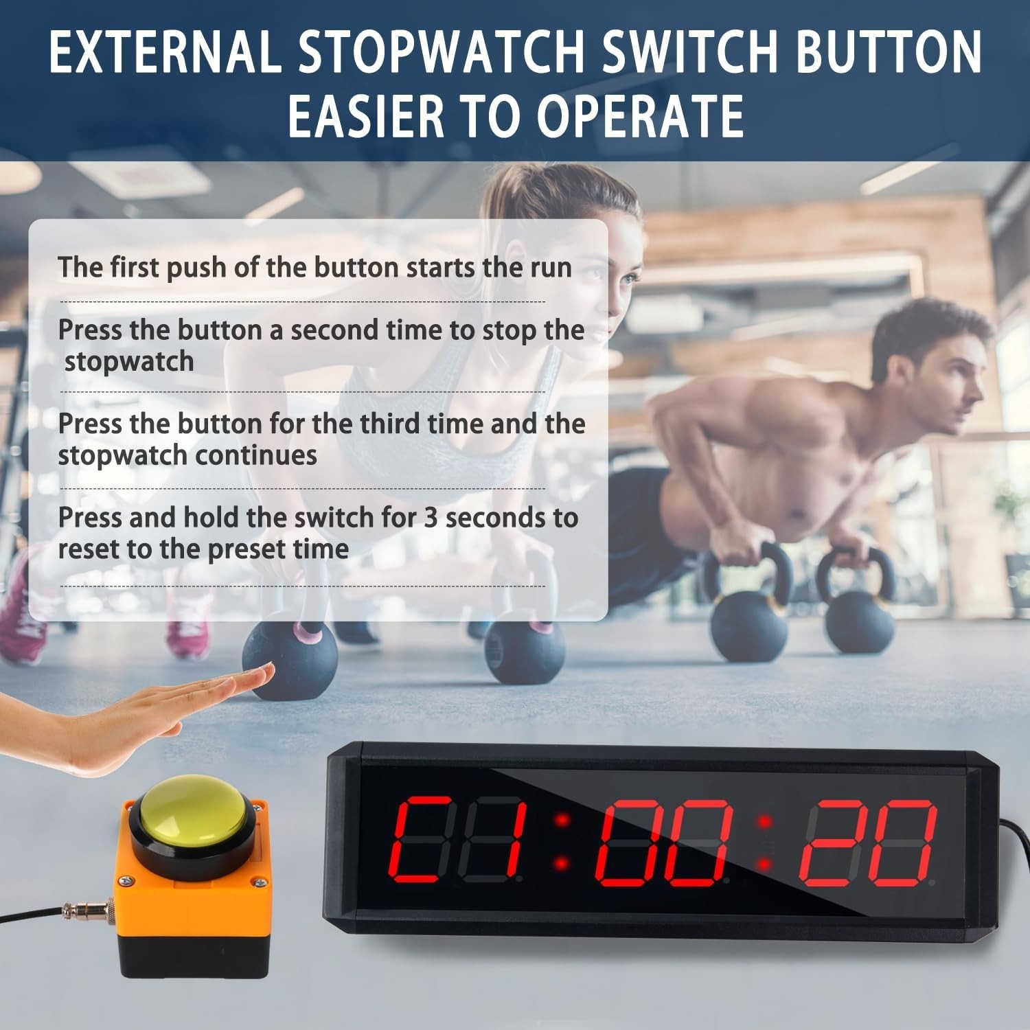 Fitness Timer with Stopwatch Button, Suitable for School/exam/Home Exercise/Gym