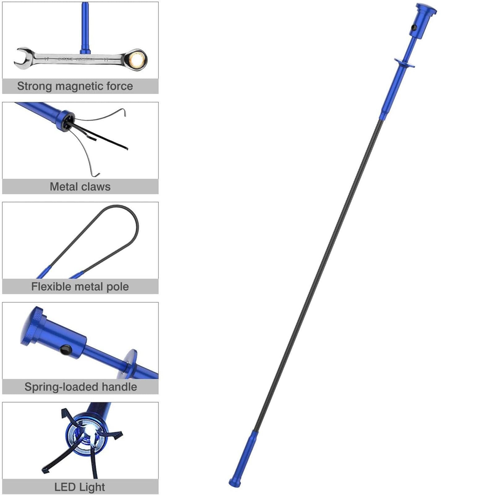 Bendable Magnetic Claw Pickup Tool LED Light Grabber Retrievable Harware Lifter