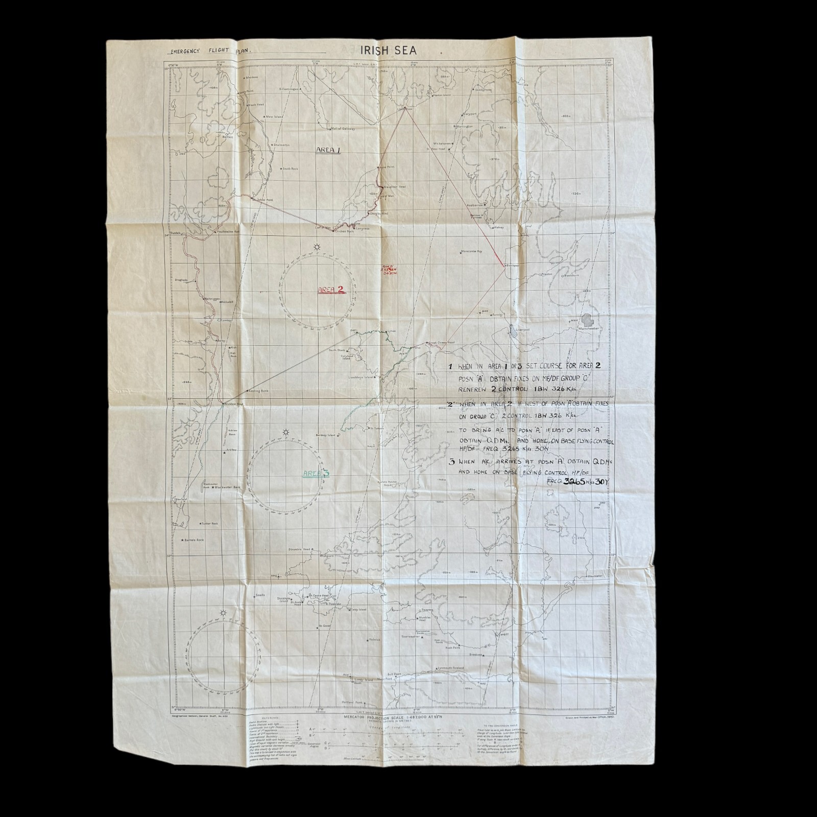 RARE! WWII Royal Air Force 1940 Battle of Britain “EMERGENCY FLIGHT PLAN” Map