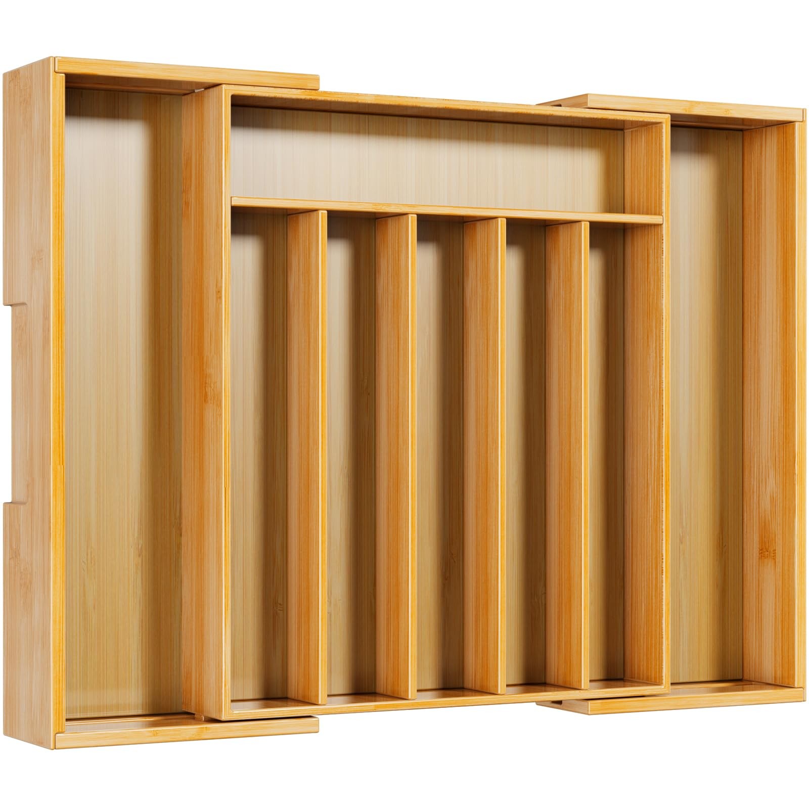 Kitsure Large Bamboo Silverware Organizer - Expandable Extra Large, Natural