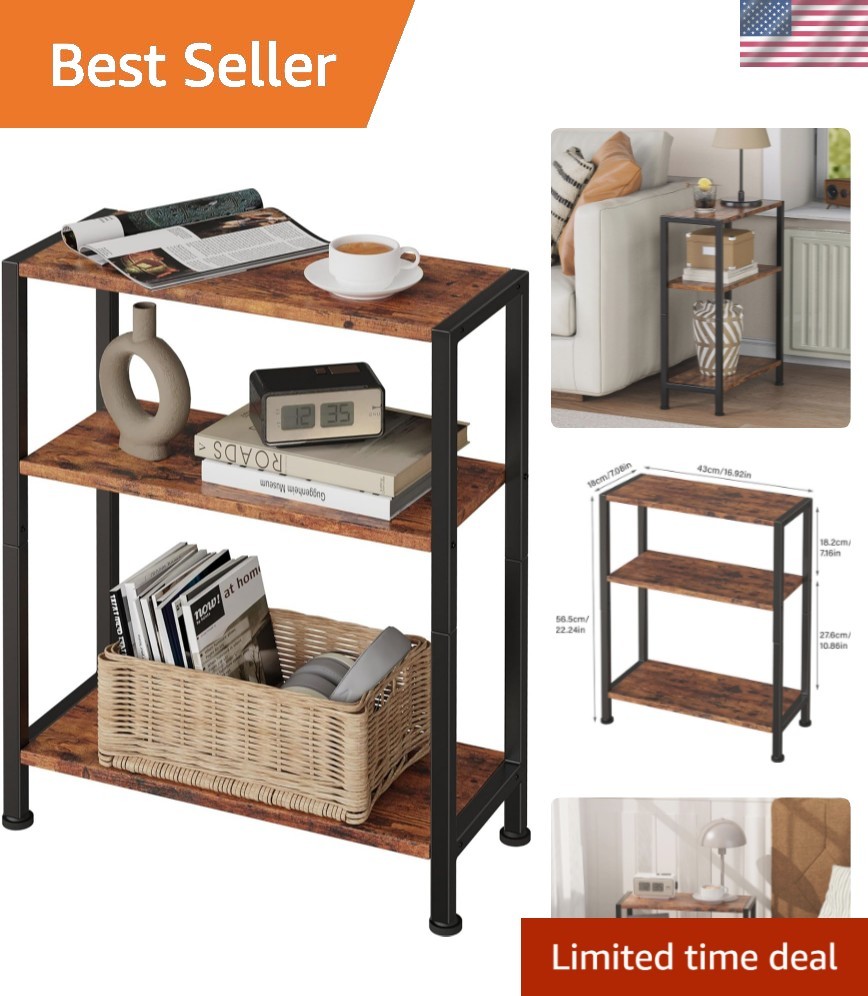 3-Tier Side Table, Small End Table, Sofa Side Table for Narrow Spaces, Slim E...