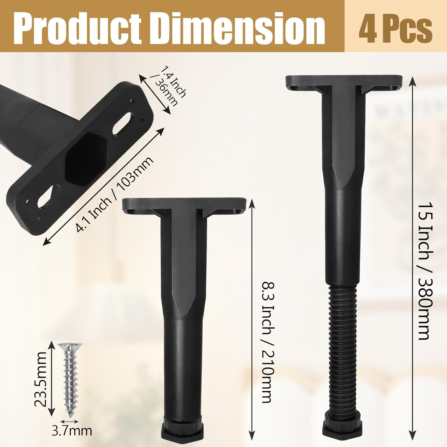 4 Pcs 8.3-15 Inch Adjustable Bed Frame Support Legs, Bed Center Support Bed R...