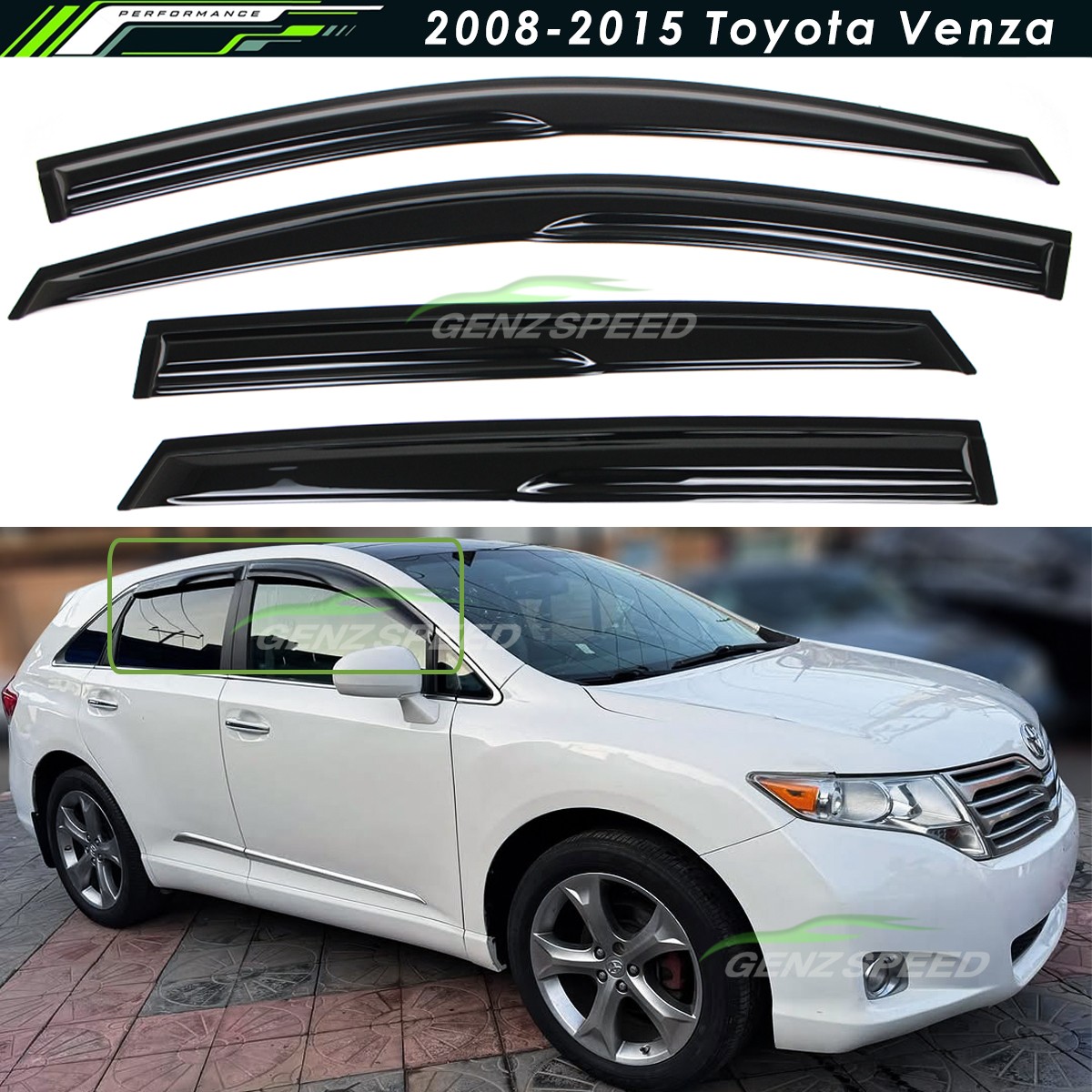 For 2008-2016 Toyota Venza JDM Mugen Style Window Visors Rain Guards Deflectors