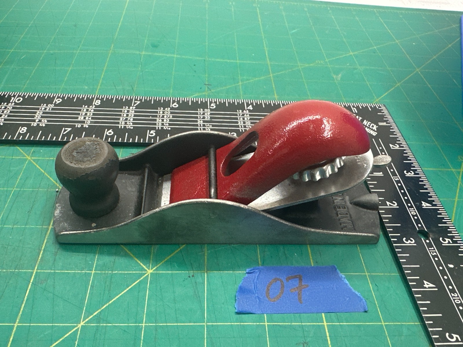 Vintage Block Hand Plane Woodworking Tool - Red Cap - Made in USA