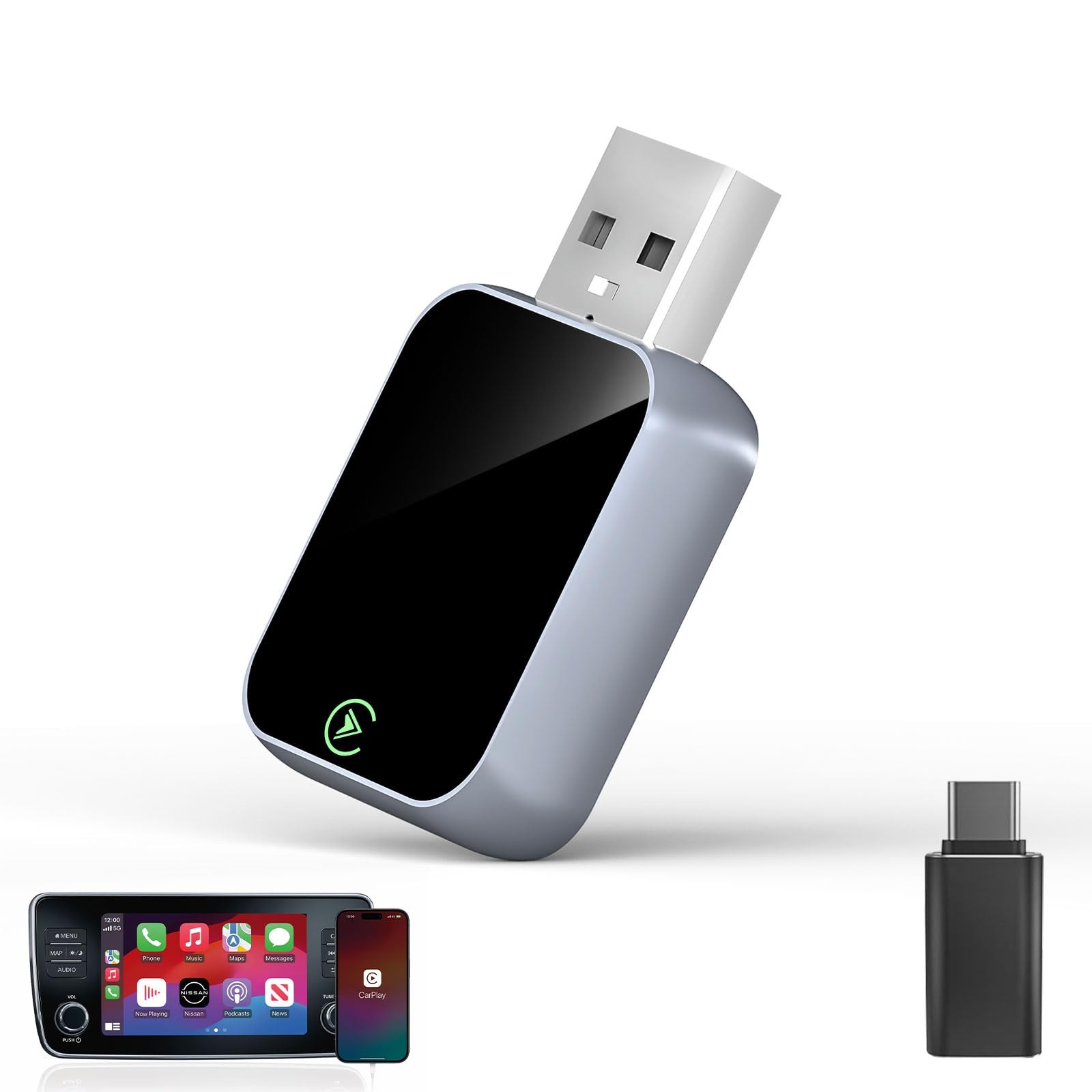 Enhanlife 2026 Wireless CarPlay Adapter for iPhone - No Audio Lag, 5s Black