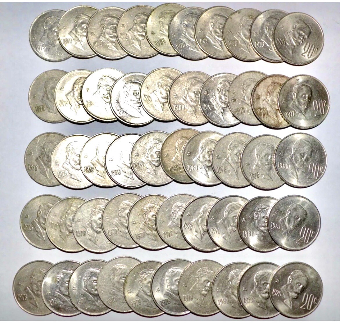 MEXICO lot 20 CENTAVOS Madero world foreign Mexican brass 50 COINS